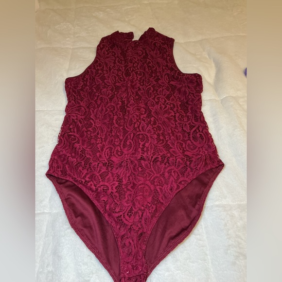 Elegant Burgundy Lace One Piece - Picture 3 of 6